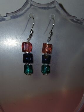 Hand Crafted Multi-Color Glass Cube Drop Earrings